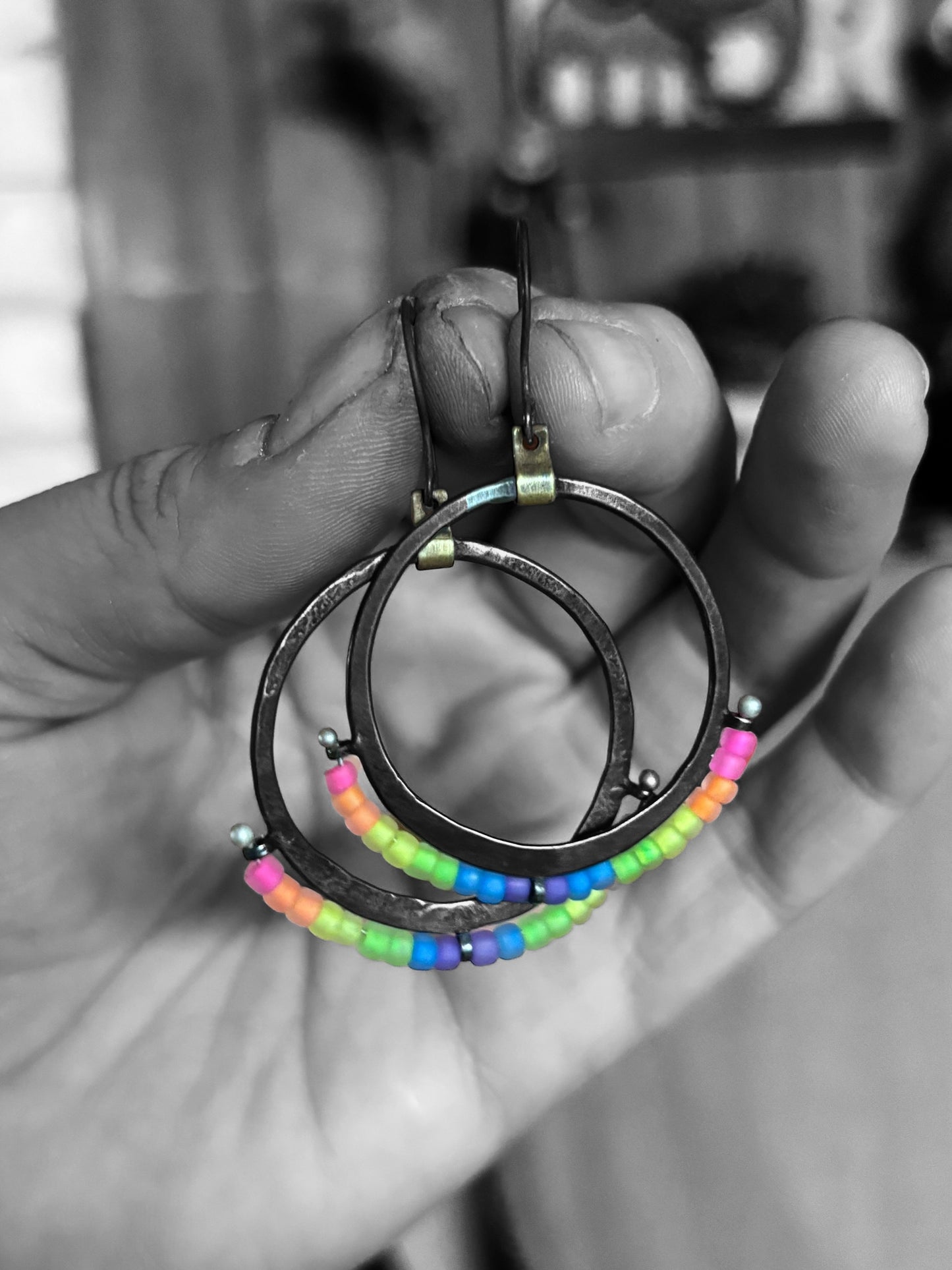 Neon Hammered Hoops