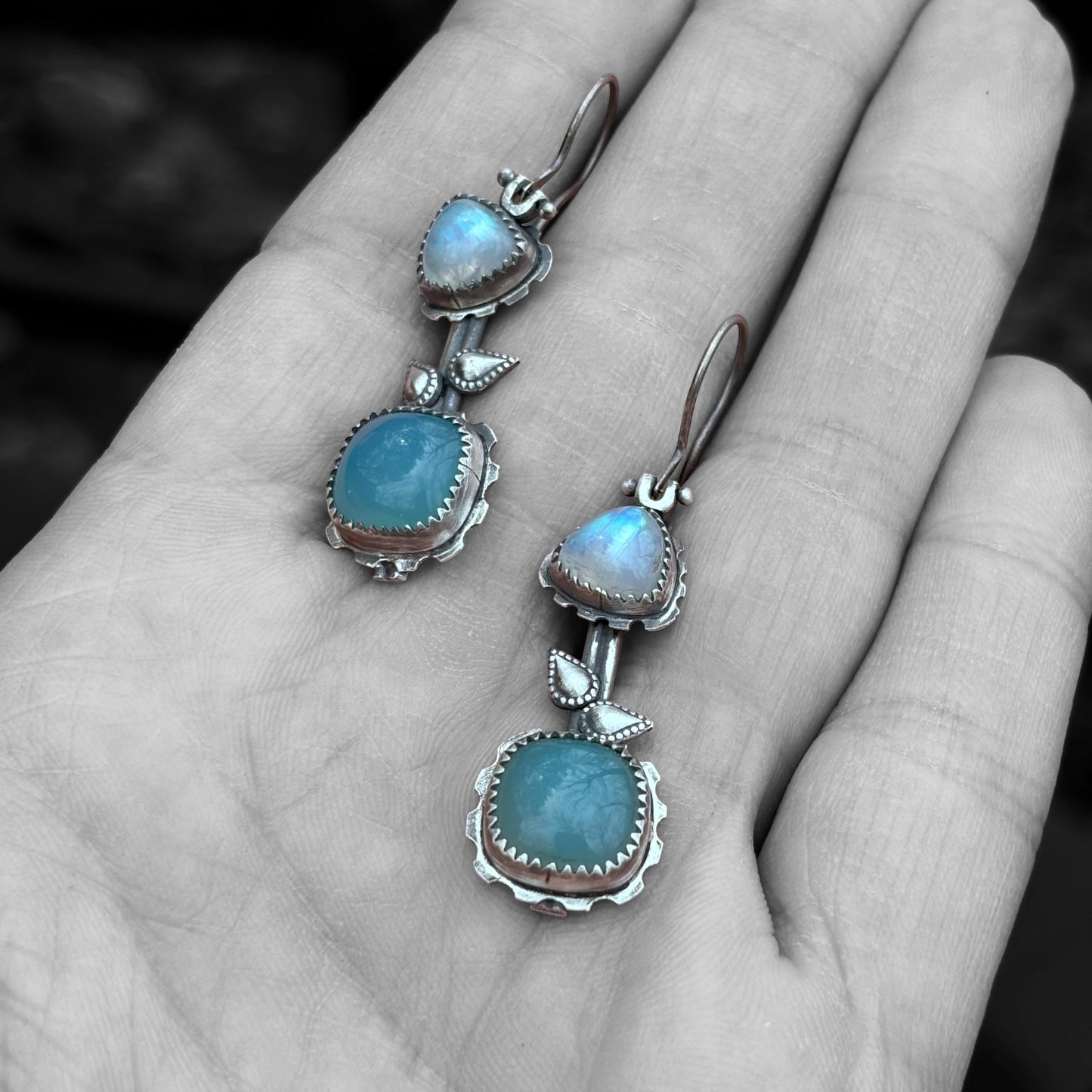 Moonstone & Aqua Chalcedony Earrings