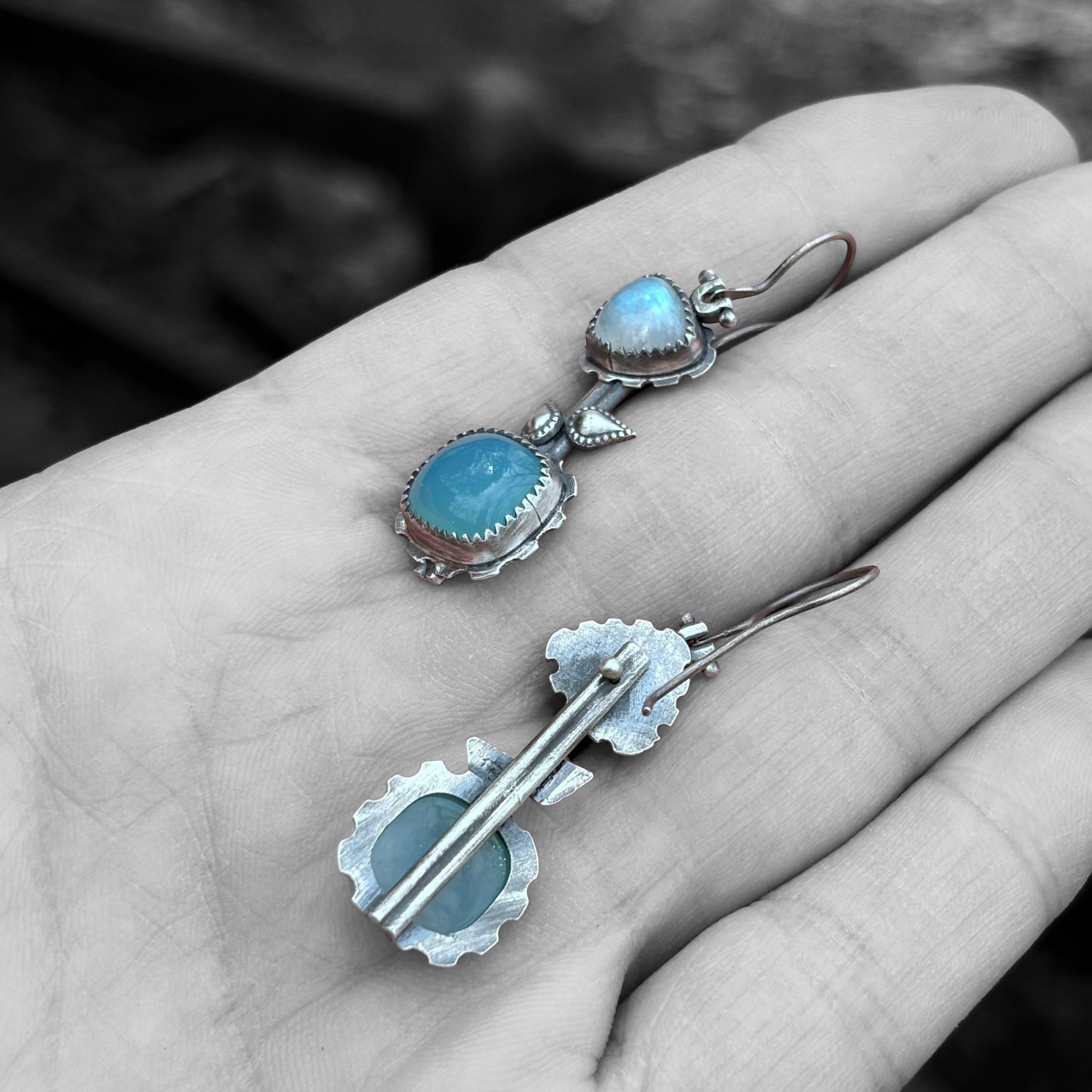 Moonstone & Aqua Chalcedony Earrings