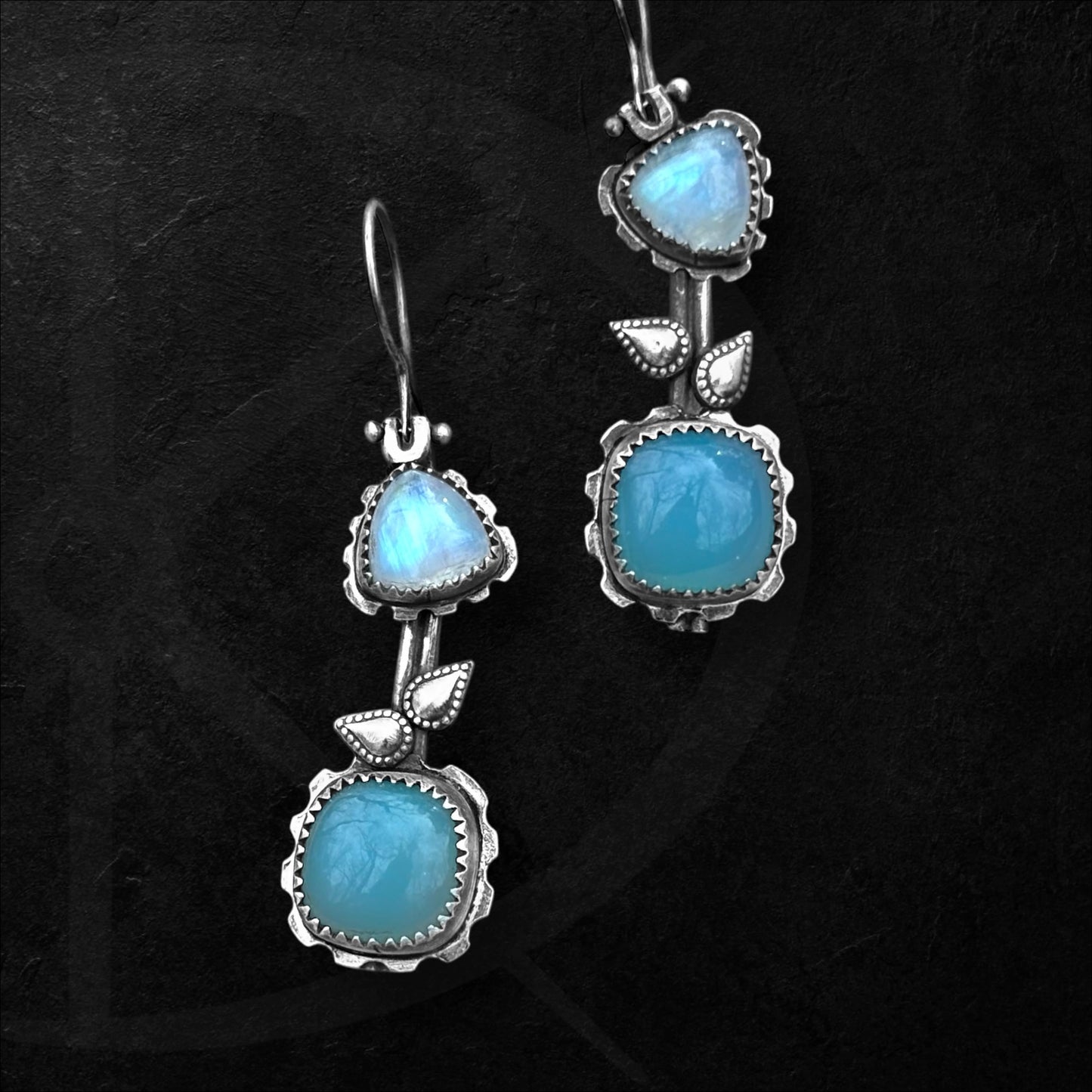 Moonstone & Aqua Chalcedony Earrings