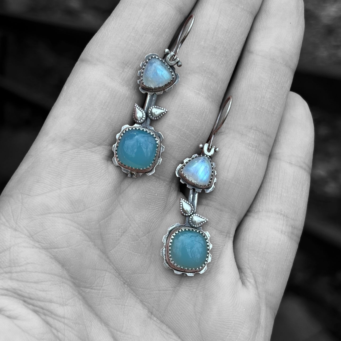 Moonstone & Aqua Chalcedony Earrings