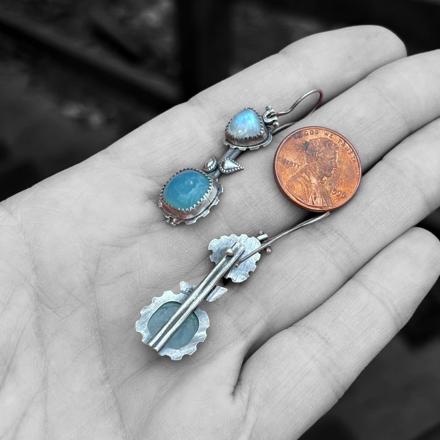 Moonstone & Aqua Chalcedony Earrings